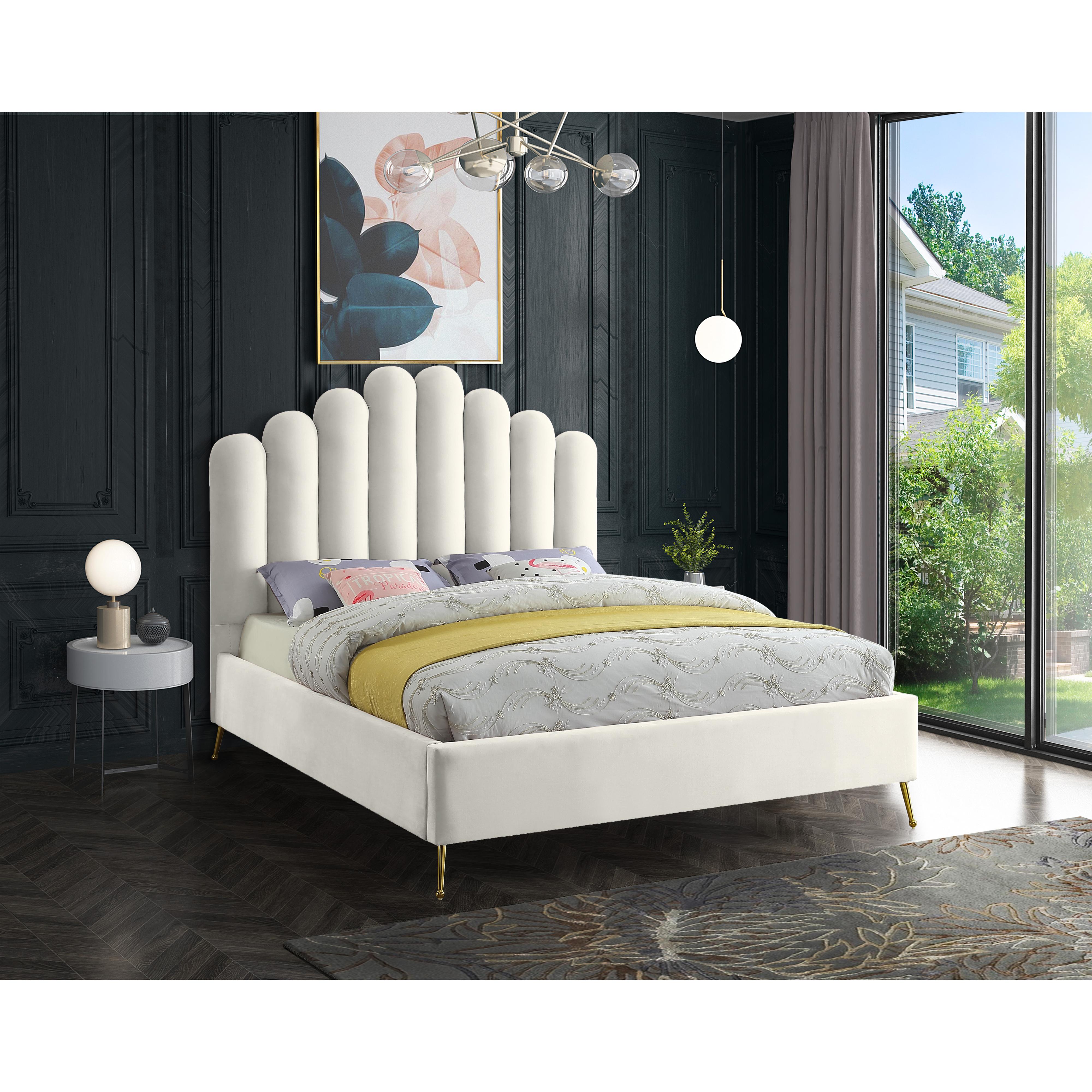 Meridian Lily Cream Velvet Full Bed
