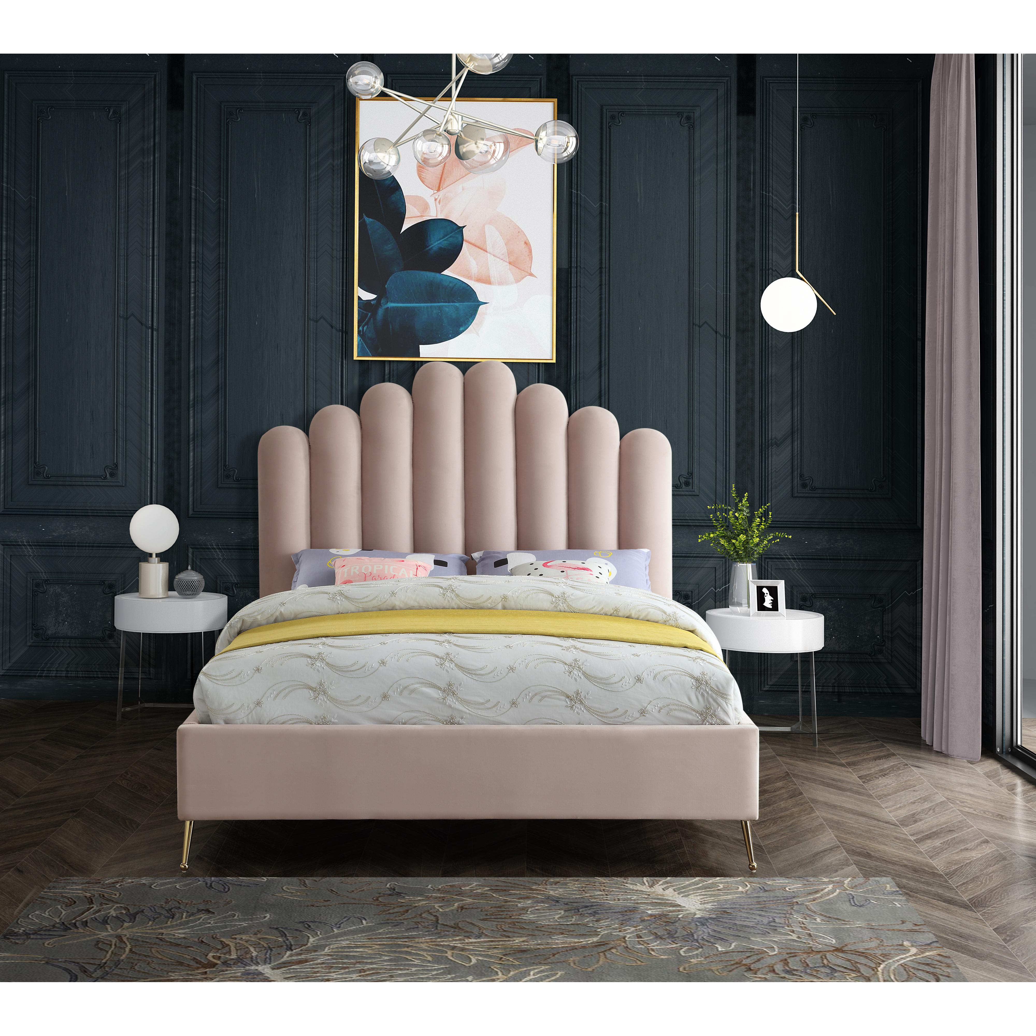 Meridian Lily Pink Velvet Full Bed