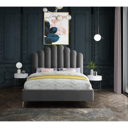 Meridian Lily Grey Velvet King Bed