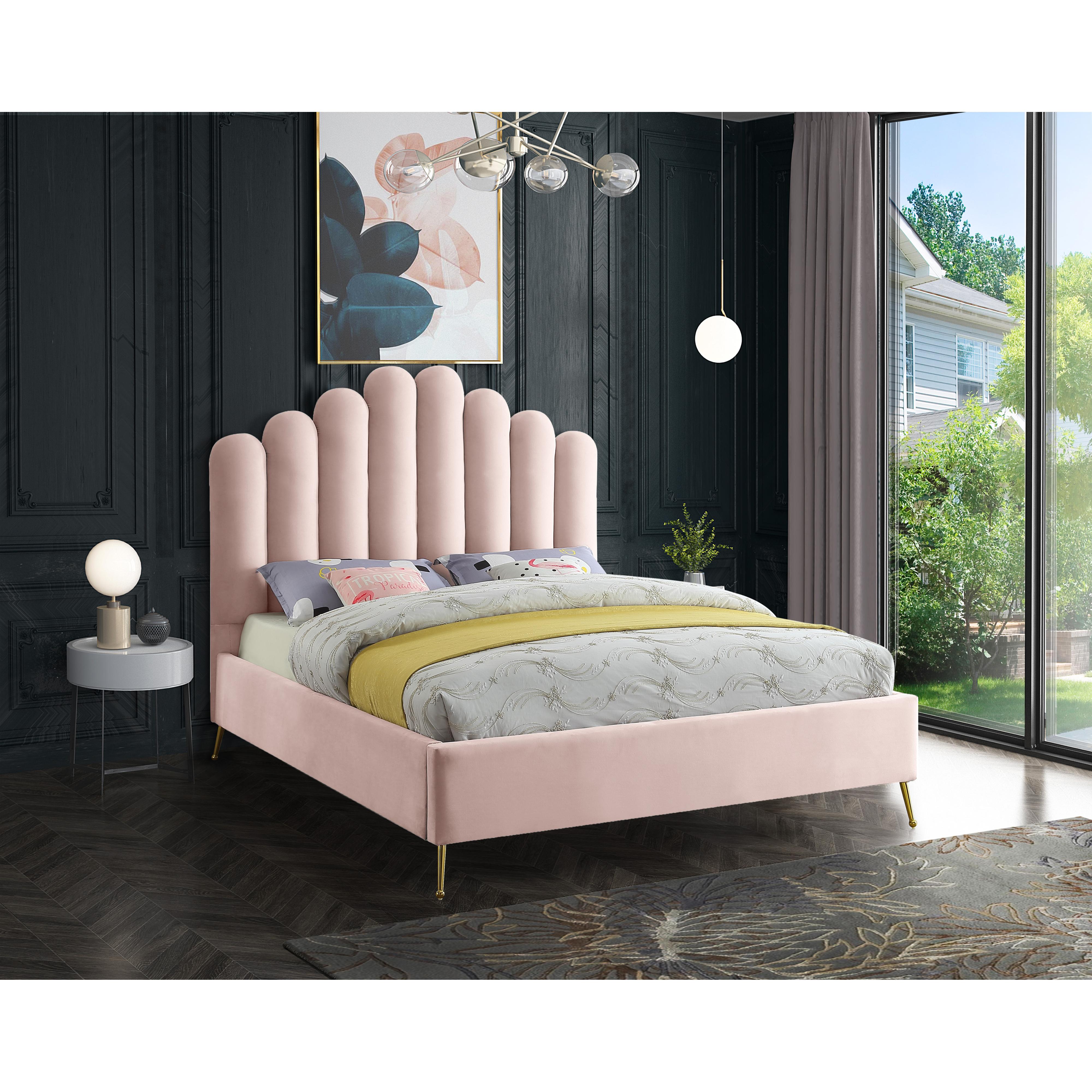 Meridian Lily Pink Velvet King Bed