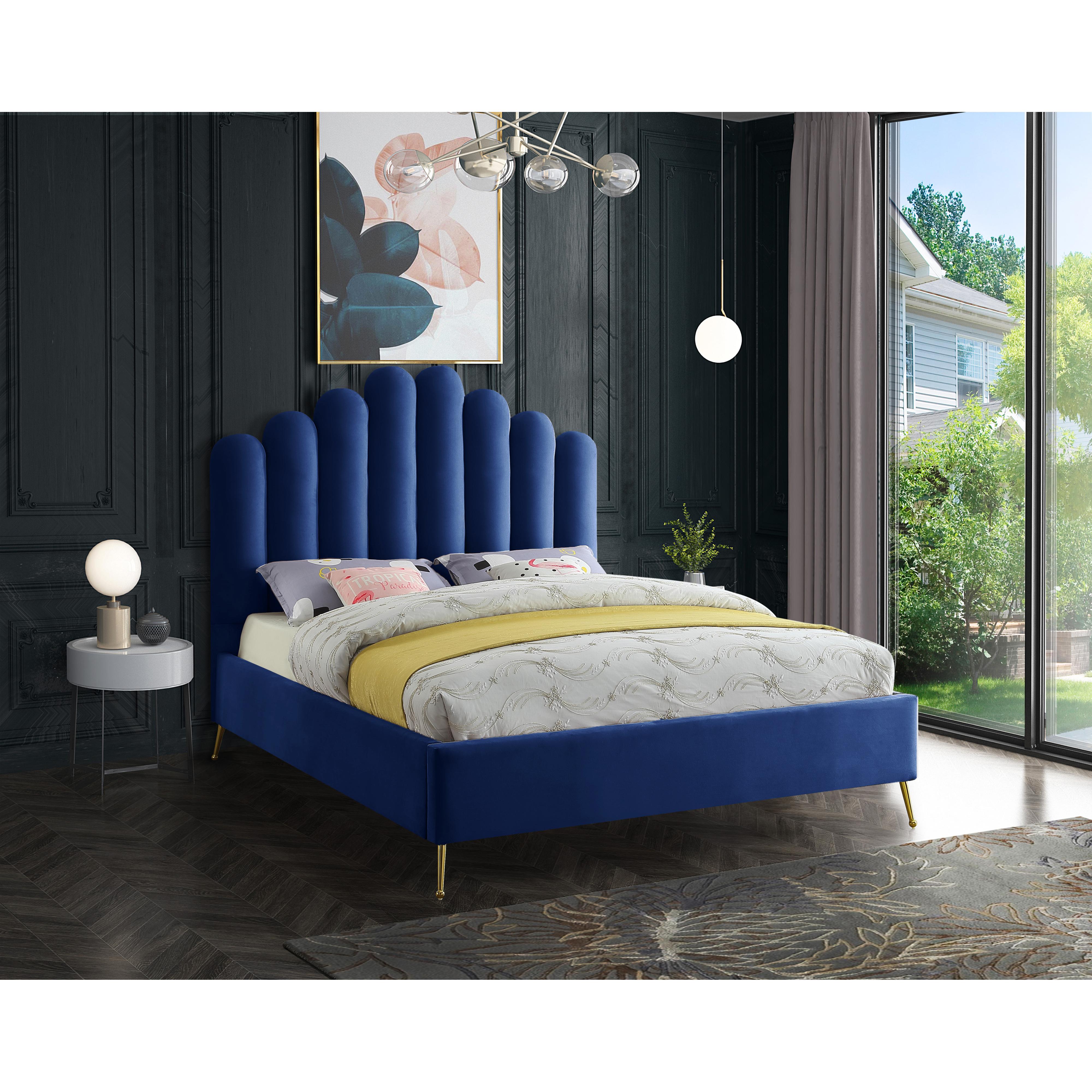Meridian Lily Navy Velvet Queen Bed