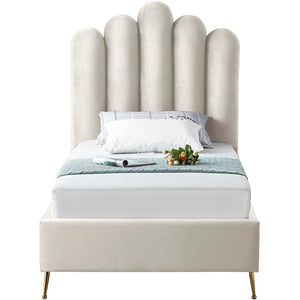 Meridian Lily Cream Velvet Twin Bed