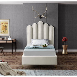Meridian Lily Cream Velvet Twin Bed