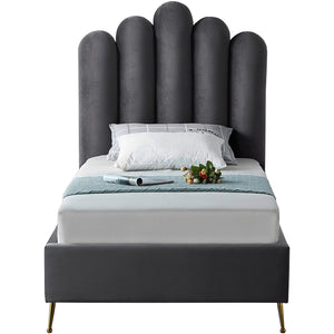 Meridian Lily Grey Velvet Twin Bed