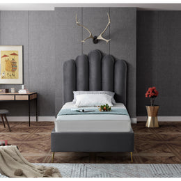 Meridian Lily Grey Velvet Twin Bed