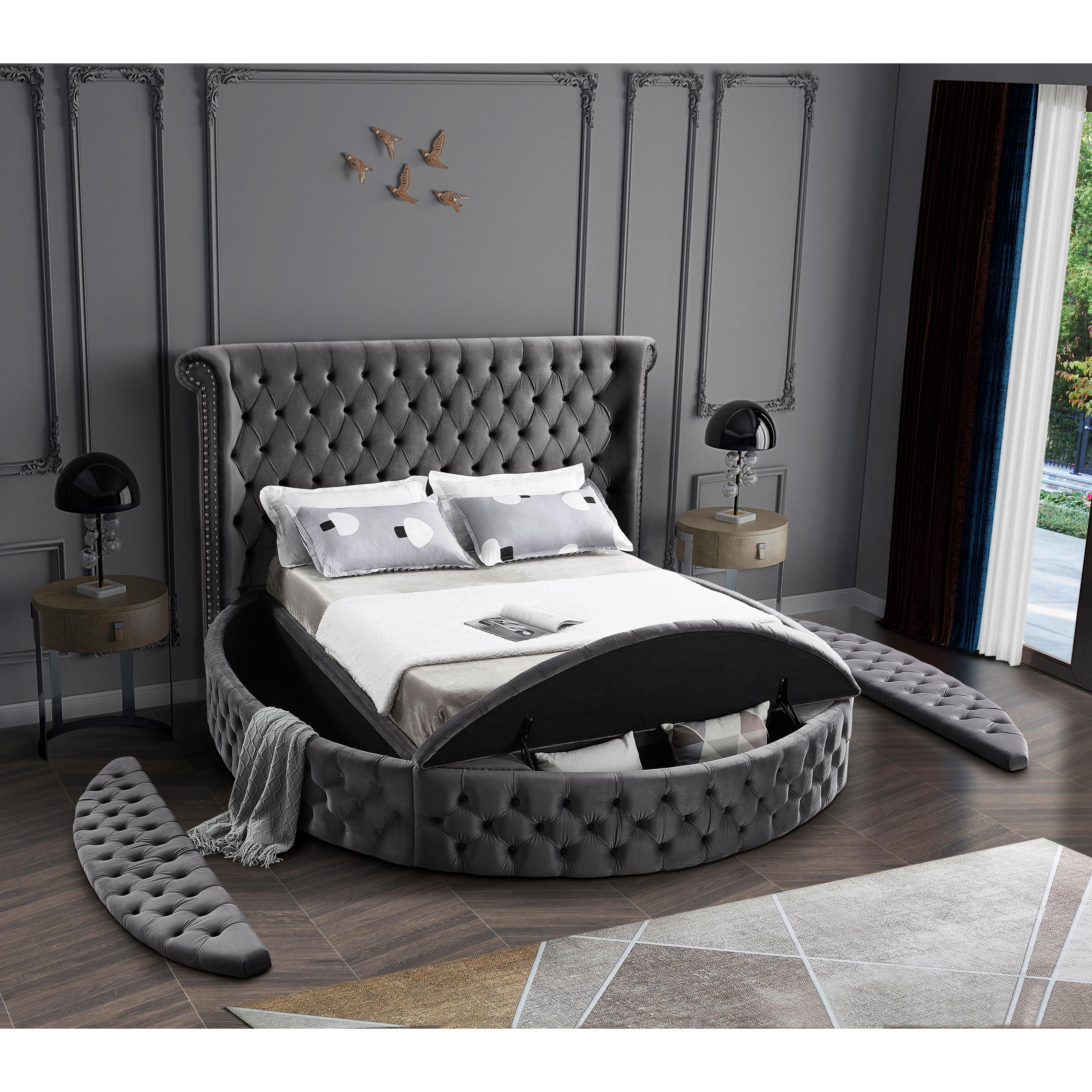 Meridian Luxus Grey Velvet Full Bed (3 Boxes)