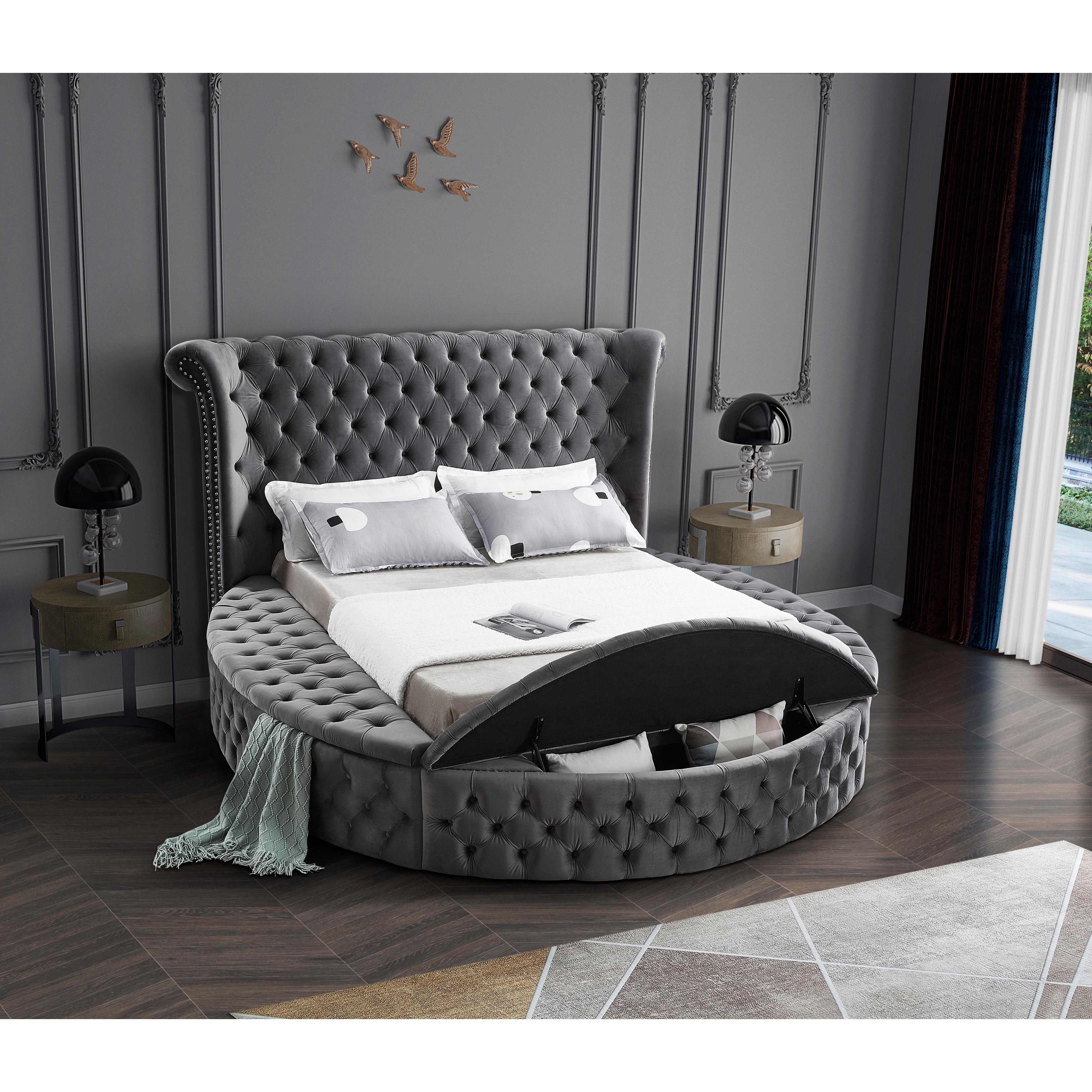 Meridian Luxus Grey Velvet King Bed (3 Boxes)