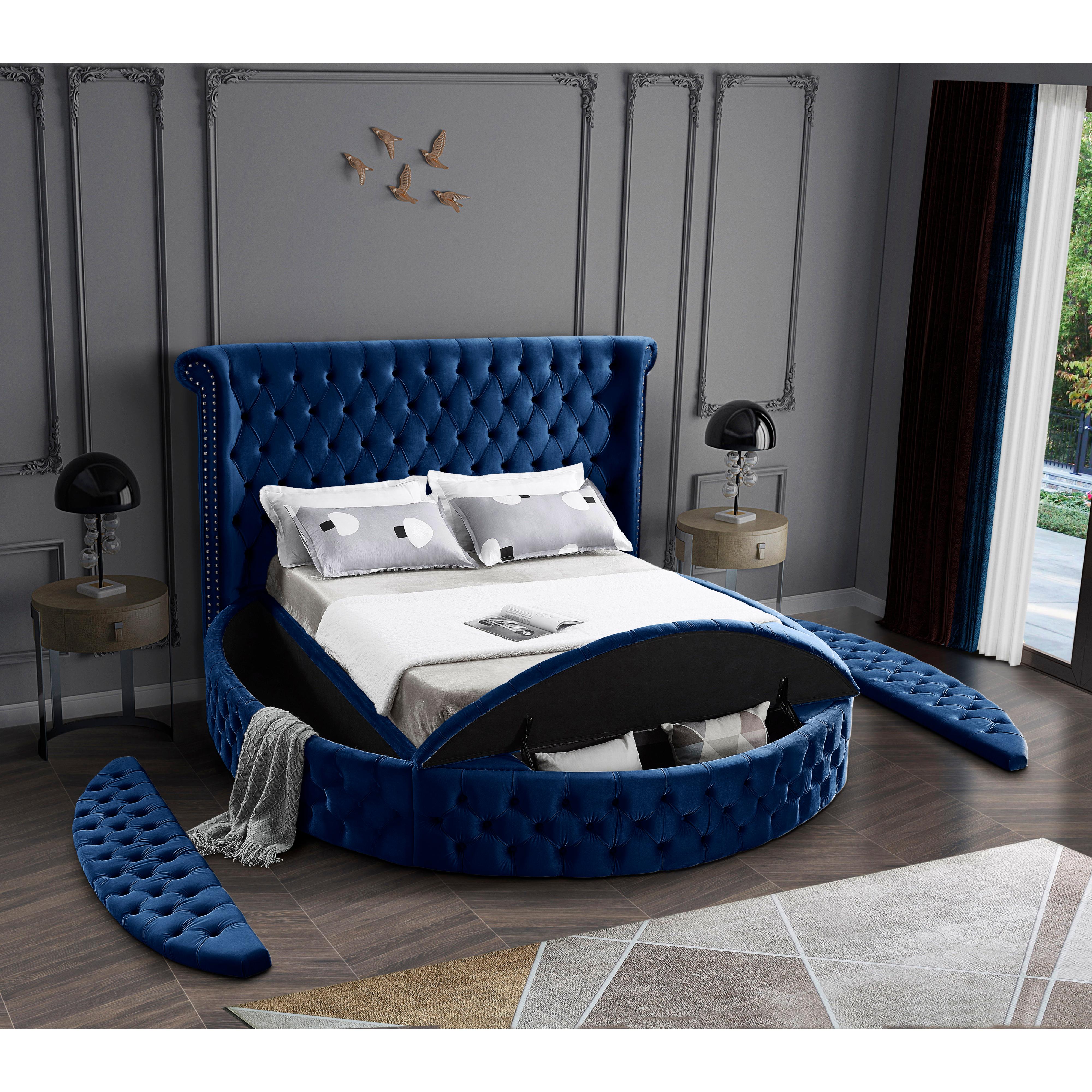 Meridian Luxus Navy Velvet King Bed (3 Boxes)