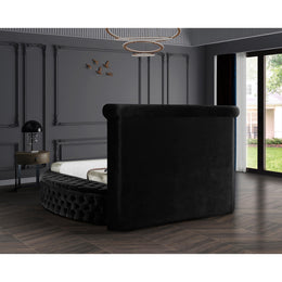 Meridian Luxus Black Velvet Queen Bed (3 Boxes)