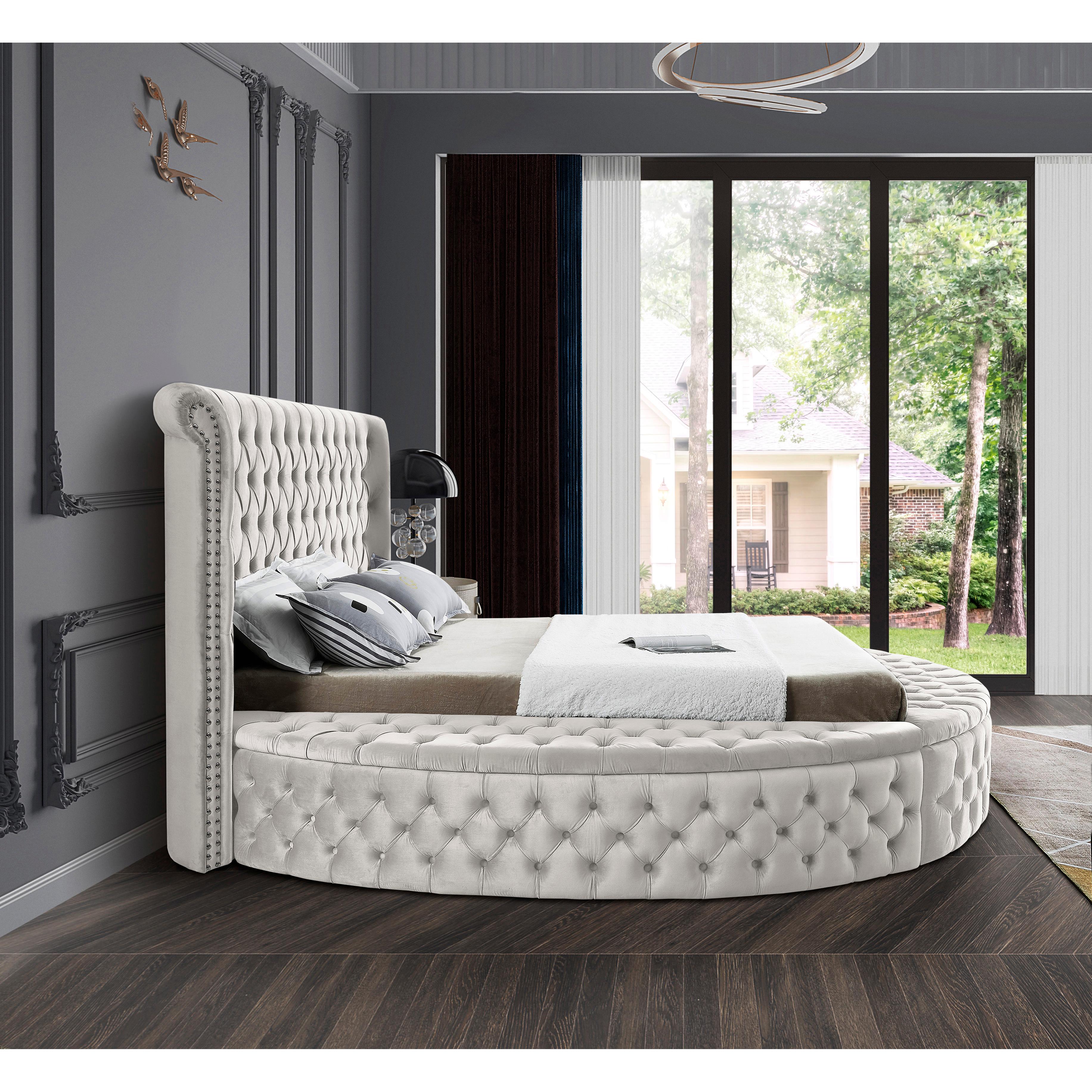 Meridian Luxus Cream Velvet Queen Bed (3 Boxes)