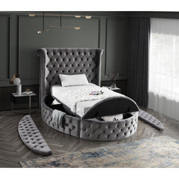 Meridian Luxus Grey Velvet Twin Bed (3 Boxes)