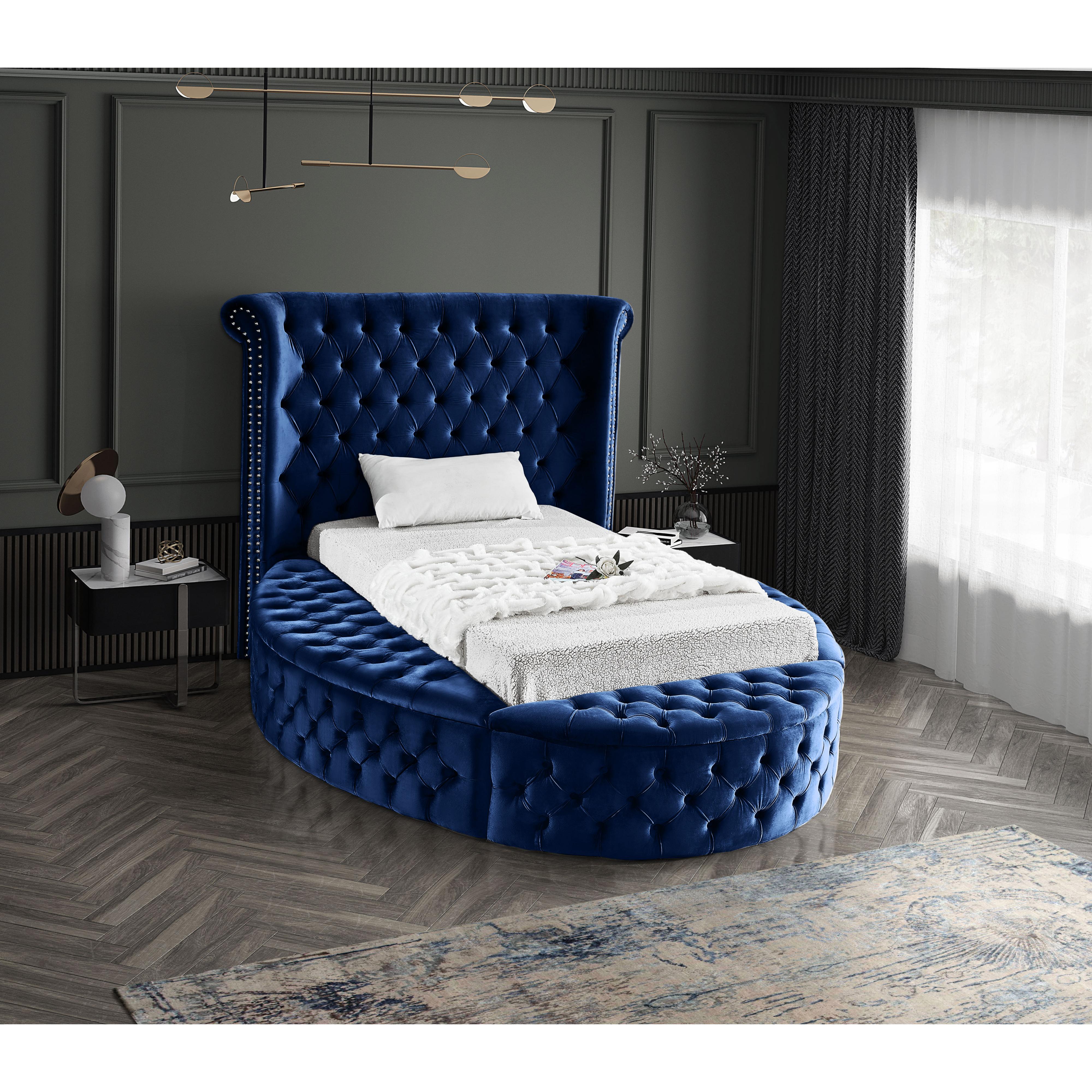 Meridian Luxus Navy Velvet Twin Bed (3 Boxes)