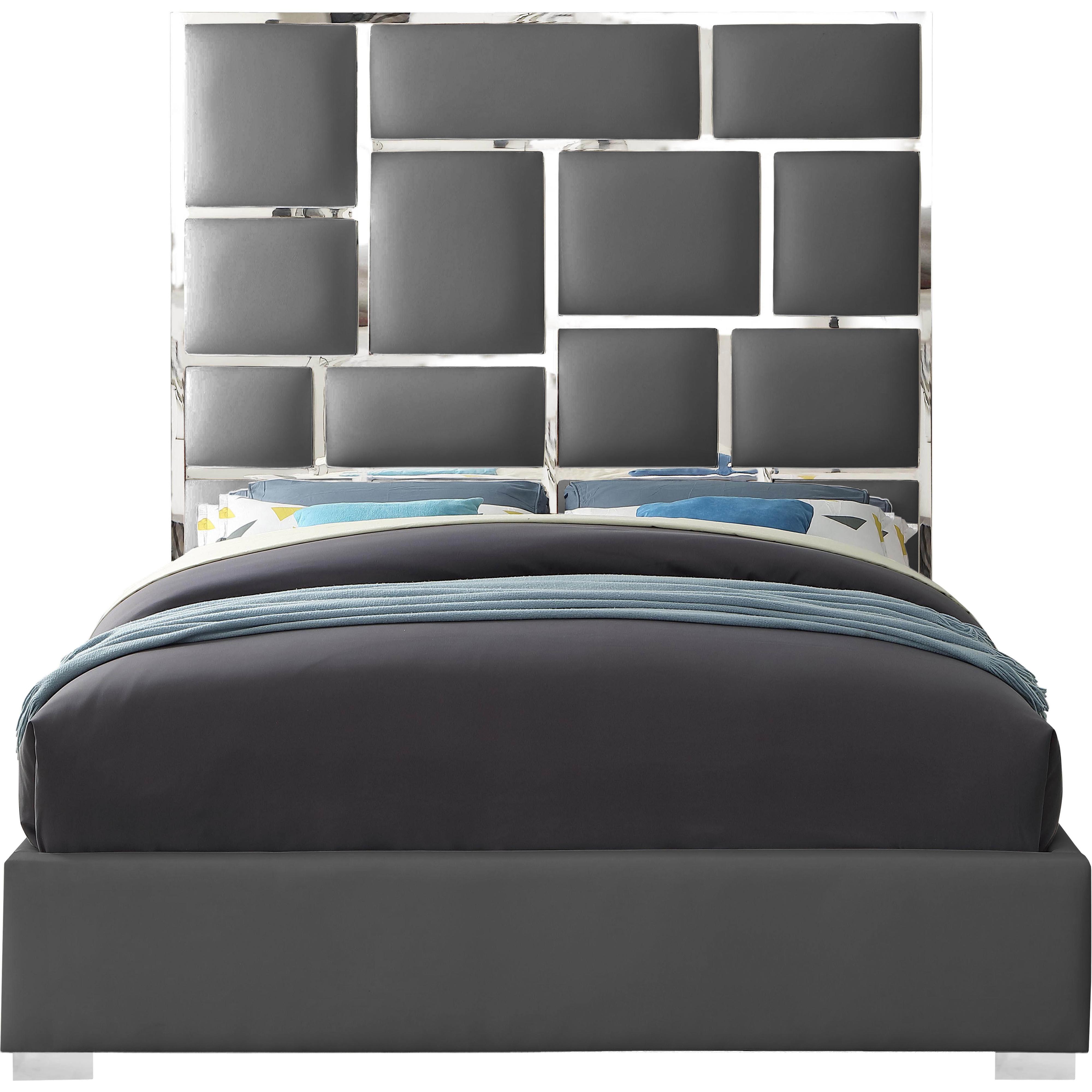 Meridian Milan Grey Vegan Leather Queen Bed
