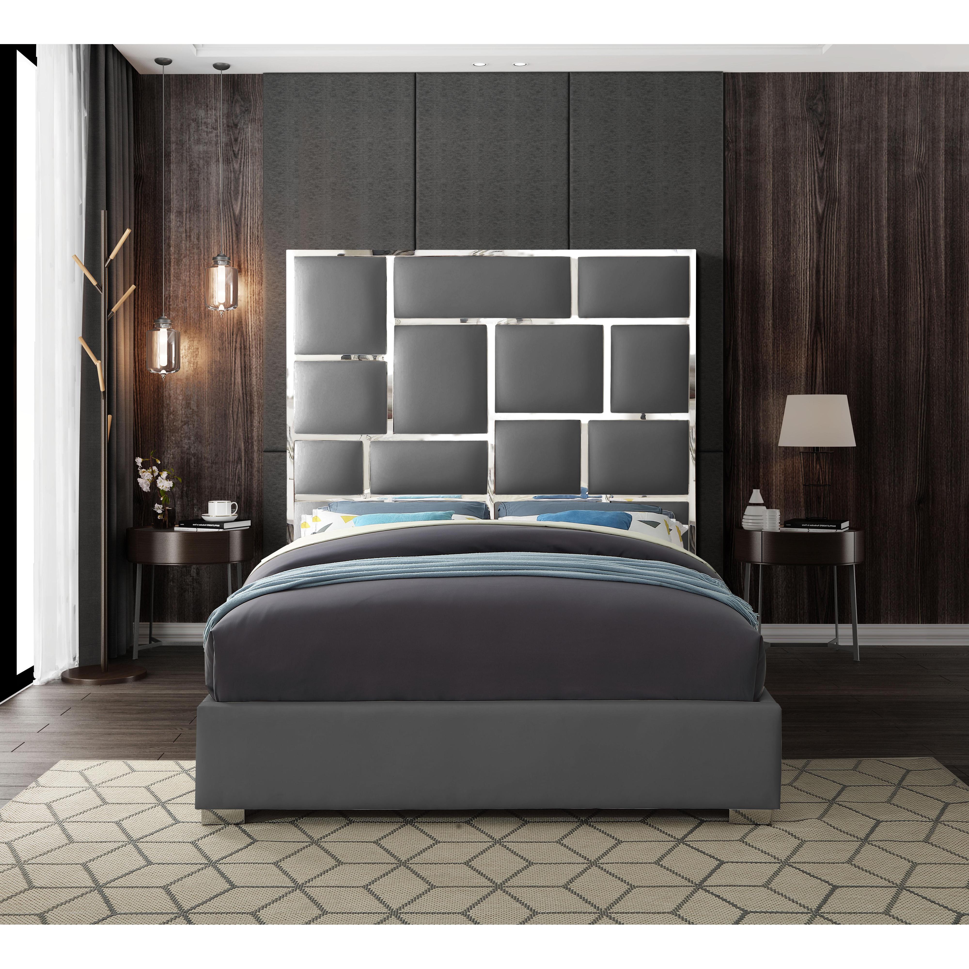 Meridian Milan Grey Vegan Leather Queen Bed