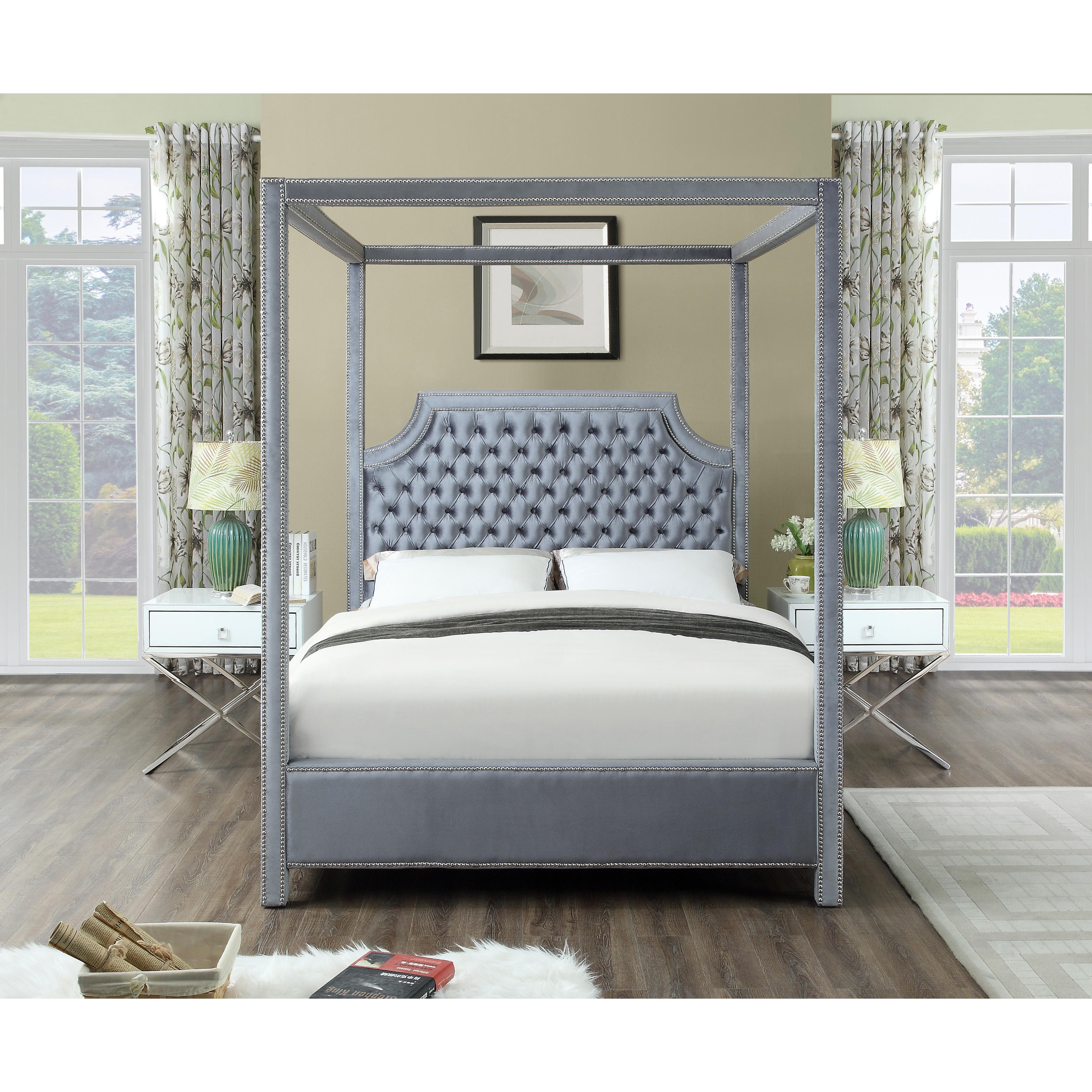 Meridian Rowan Grey Velvet King Bed (3 Boxes)