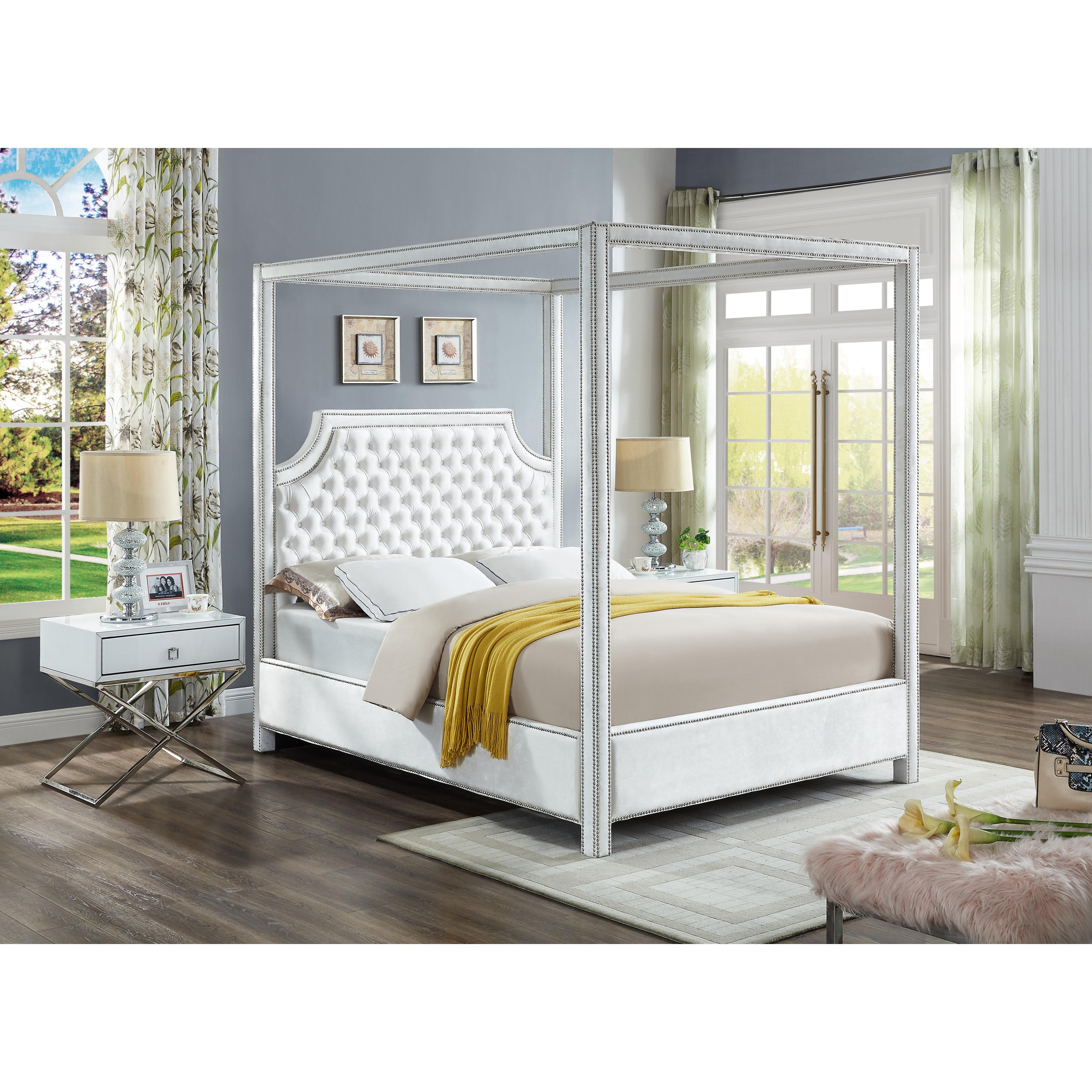 Meridian Rowan White Velvet King Bed (3 Boxes)