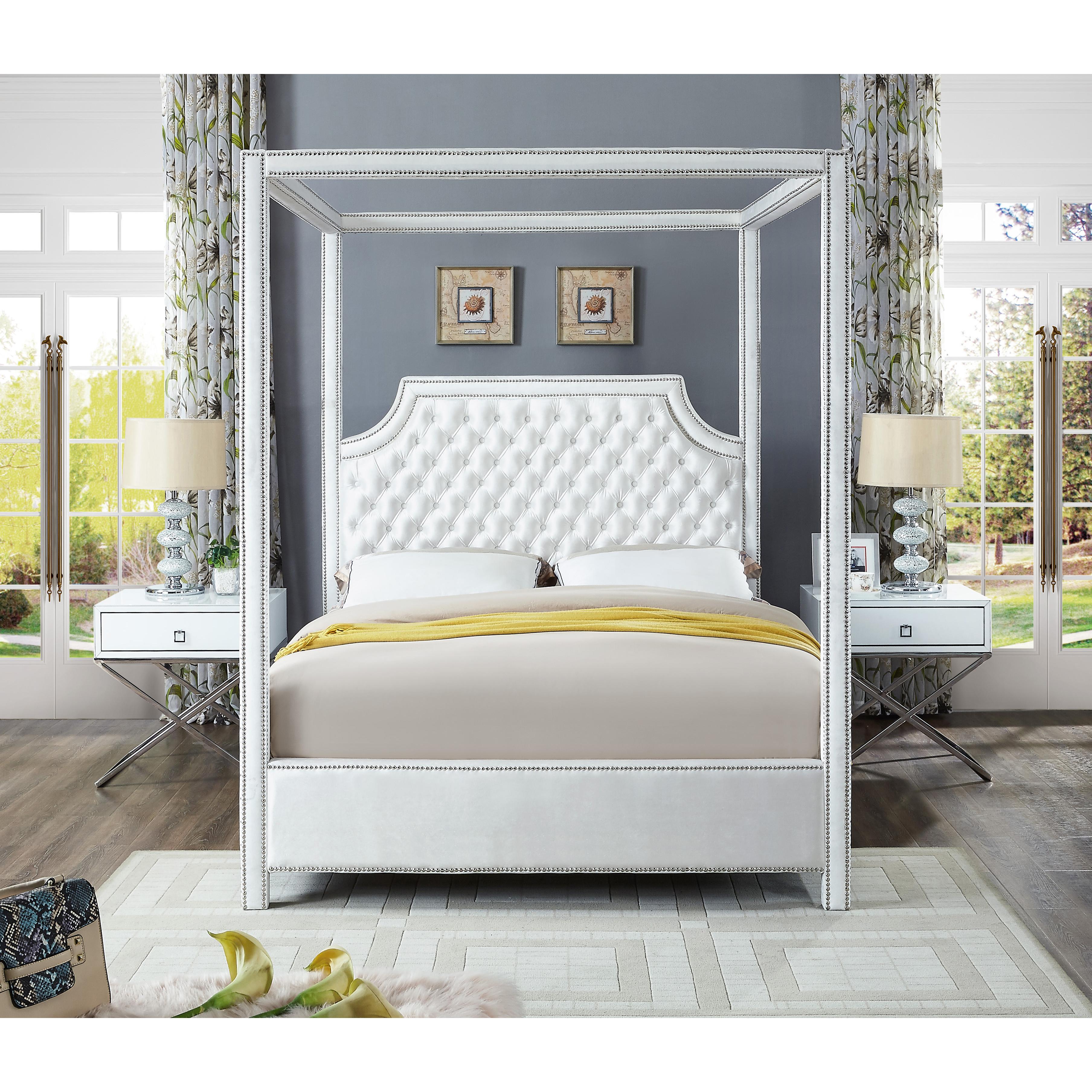Meridian Rowan White Velvet King Bed (3 Boxes)