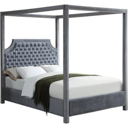 Meridian Rowan Grey Velvet Queen Bed (3 Boxes)