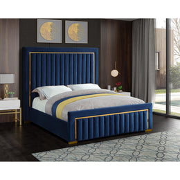 Meridian Dolce Navy Velvet Queen Bed (3 Boxes)