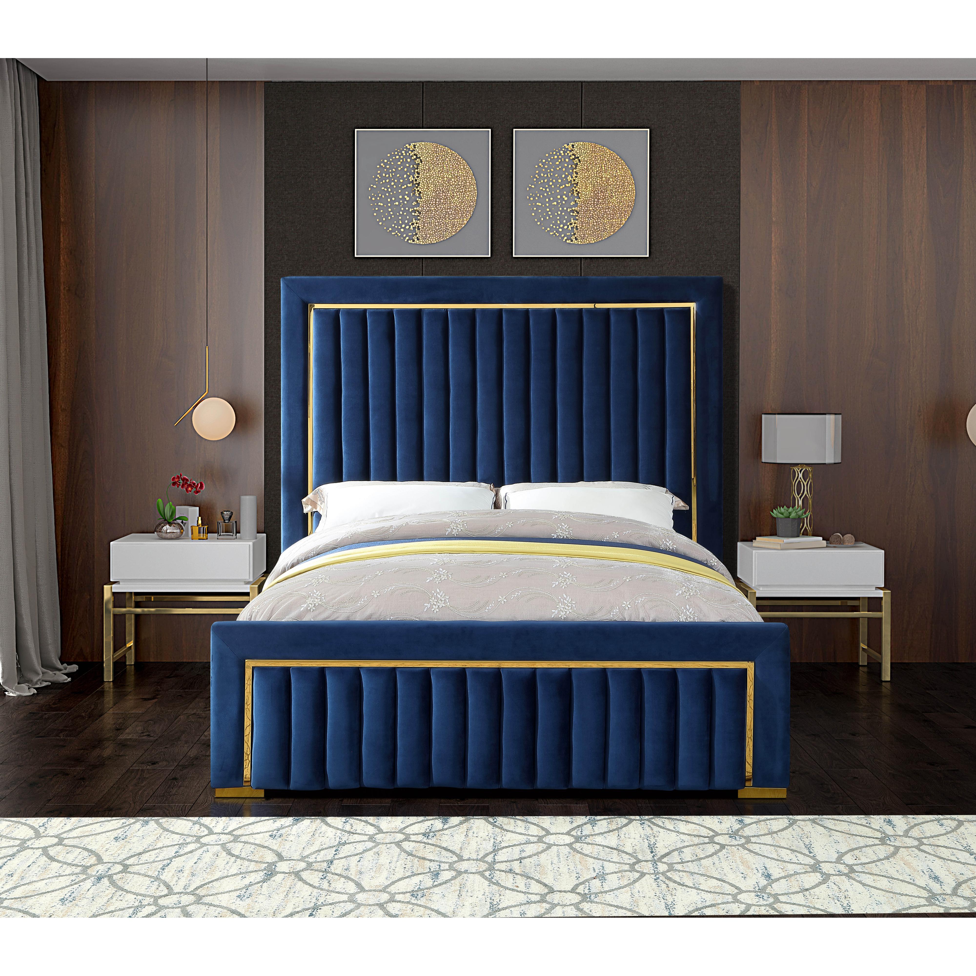 Meridian Dolce Navy Velvet Queen Bed (3 Boxes)