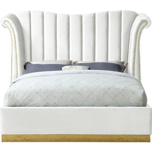 Meridian Flora White Velvet King Bed (3 Boxes)