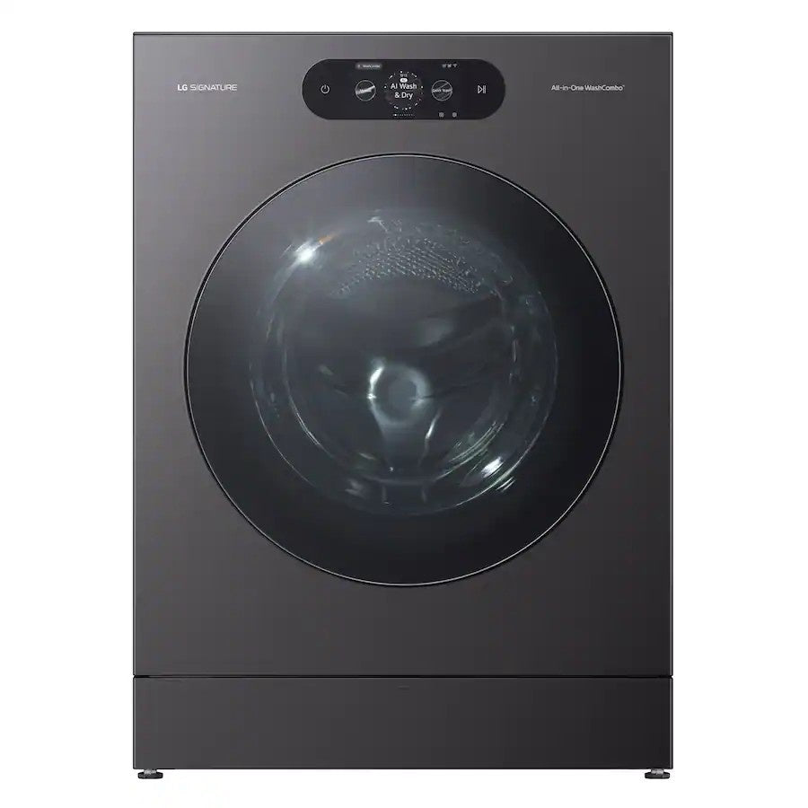 LG - SIGNATURE 5.8 Cu. Ft. High Efficiency Ventless Smart Front Load Washer Electric Dryer Combo with Steam and ezDispense - Brushed Black Steel