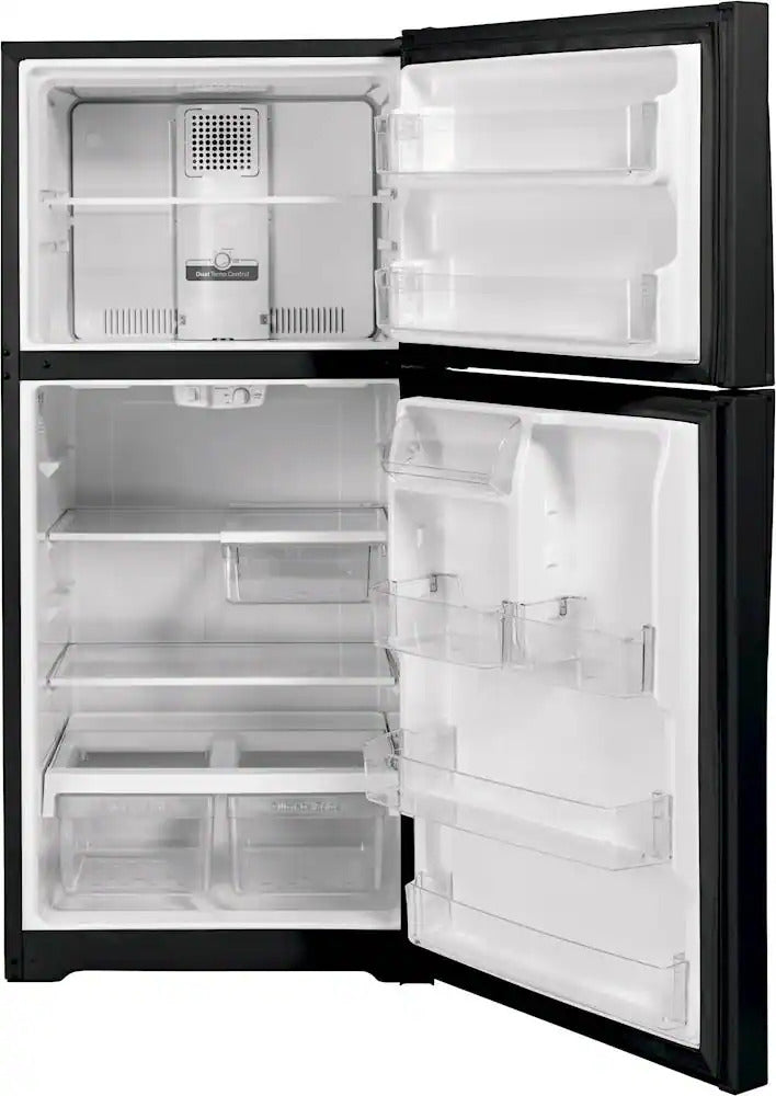 GE - 33 in. Wide 21.9 Cu. Ft. Top-Freezer Refrigerator with Garage Ready Performance - Black