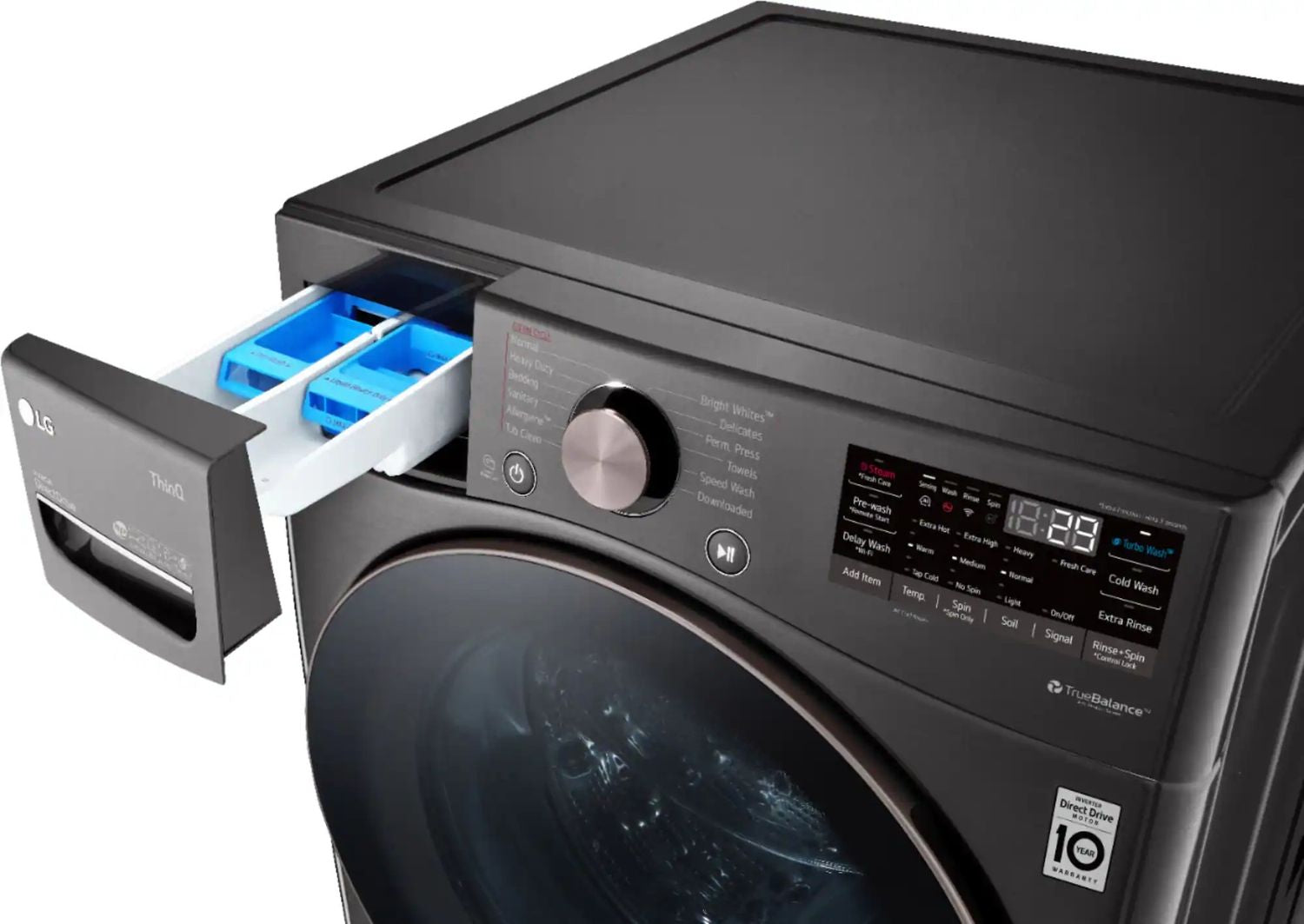 Package - LG - 4.5 Cu. Ft. High-Efficiency Stackable Smart Front Load Washer with Steam and Built-In Intelligence and 7.4 Cu. Ft. Stackable Smart Electric Dryer with Steam and Built-In Intelligence - Black Steel