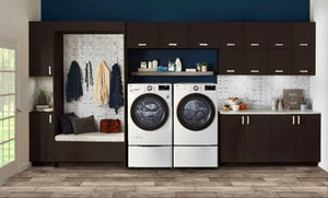 Package - LG - 4.5 Cu. Ft. High-Efficiency Stackable Smart Front Load Washer with Steam and Built-In Intelligence and 7.4 Cu. Ft. Stackable Smart Gas Dryer with Steam and Built-In Intelligence - White