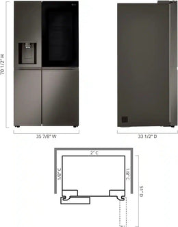 LG - 36-in Wide 27.1 Cu. Ft. Side-by-Side Smart Refrigerator with Craft Ice - Black Stainless Steel
