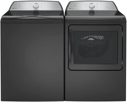 Package - GE Profile - 5.0 Cu. Ft. High Efficiency Smart Top Load Washer with Smarter Wash Technology, Easier Reach & Microban Technology and 7.4 Cu. Ft. Smart Electric Dryer with Sanitize Cycle and Sensor Dry - Diamond Gray