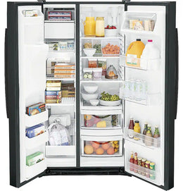 GE - 36 in. Wide 25.3 Cu. Ft. Side-by-Side Refrigerator with External Ice & Water Dispenser - High Gloss Black