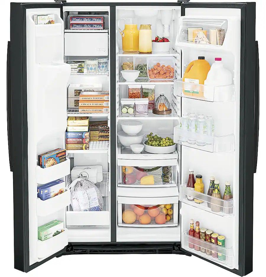 GE - 36 in. Wide 25.3 Cu. Ft. Side-by-Side Refrigerator with External Ice & Water Dispenser - High Gloss Black