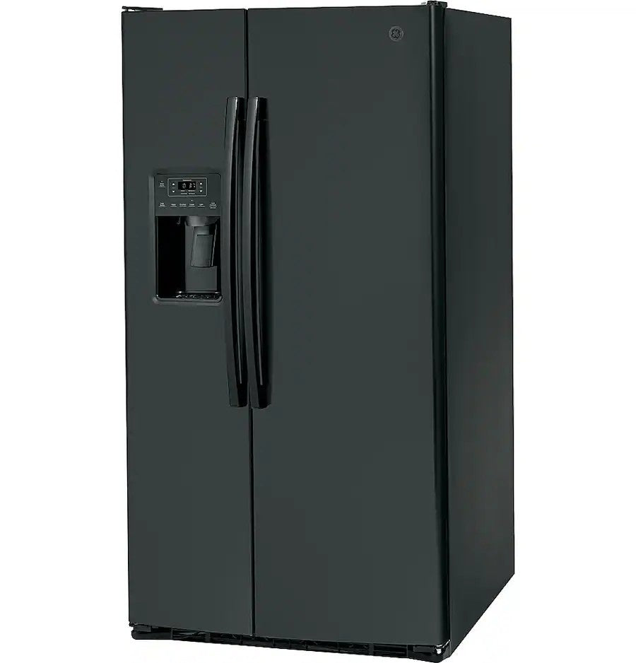 GE - 36 in. Wide 25.3 Cu. Ft. Side-by-Side Refrigerator with External Ice & Water Dispenser - High Gloss Black