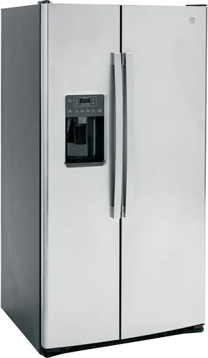 GE - 36 in. Wide 25.3 Cu. Ft. Side-by-Side Refrigerator with External Ice & Water Dispenser - Stainless Steel
