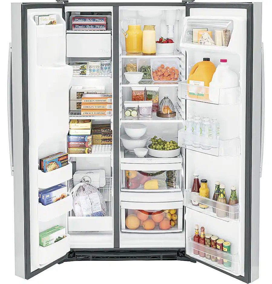 GE - 36 in. Wide 25.3 Cu. Ft. Side-by-Side Refrigerator with External Ice & Water Dispenser - Stainless Steel