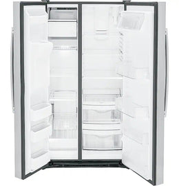 GE - 36 in. Wide 25.3 Cu. Ft. Side-by-Side Refrigerator with External Ice & Water Dispenser - Stainless Steel