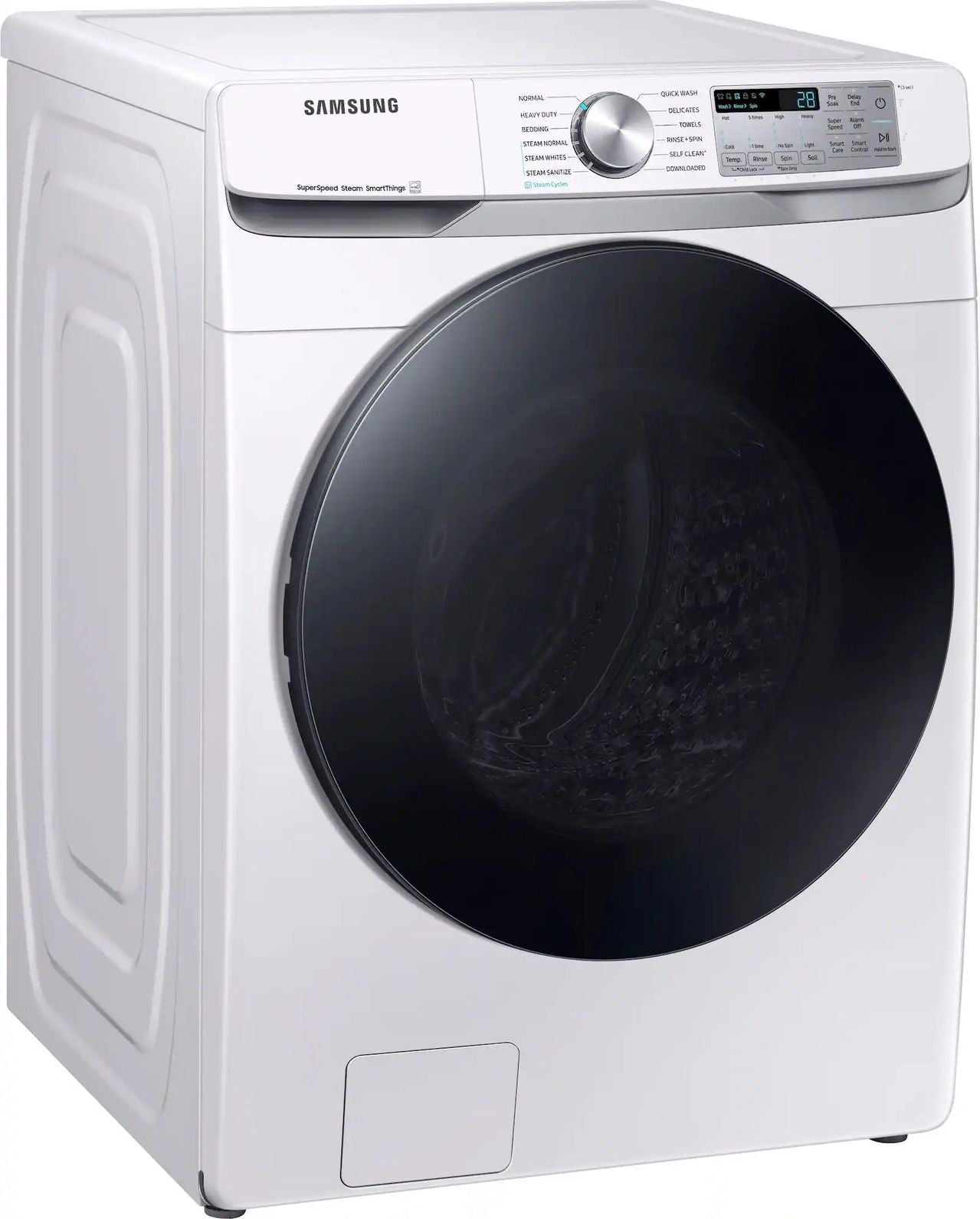 Package - Samsung - 4.5 Cu. Ft. High-Efficiency Stackable Smart Front Load Washer with Steam and Super Speed Wash and 7.5 Cu. Ft. Stackable Smart Electric Dryer with Steam Sanitize+ - White