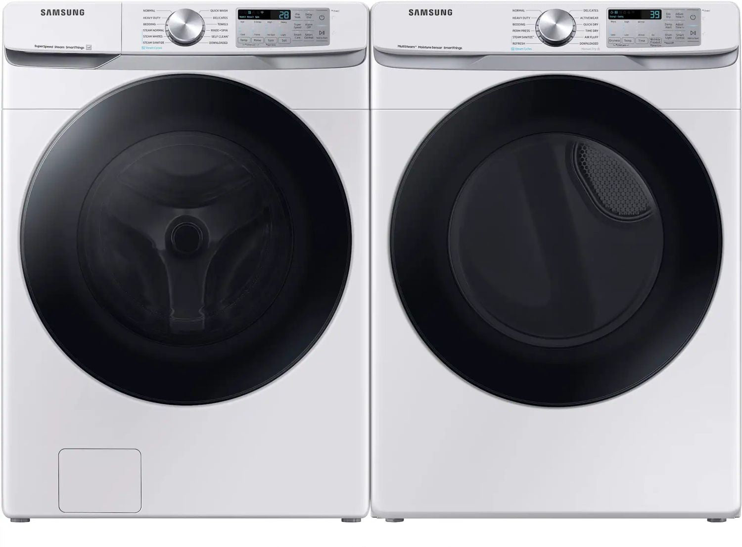 Package - Samsung - 4.5 Cu. Ft. High-Efficiency Stackable Smart Front Load Washer with Steam and Super Speed Wash and 7.5 Cu. Ft. Stackable Smart Electric Dryer with Steam Sanitize+ - White