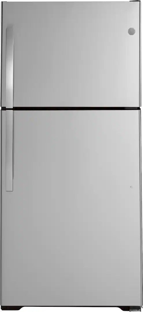 GE - 33 in. Wide 21.9 Cu. Ft. Top-Freezer Refrigerator with Garage Ready Performance - Stainless Steel