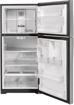GE - 33 in. Wide 21.9 Cu. Ft. Top-Freezer Refrigerator with Garage Ready Performance - Stainless Steel