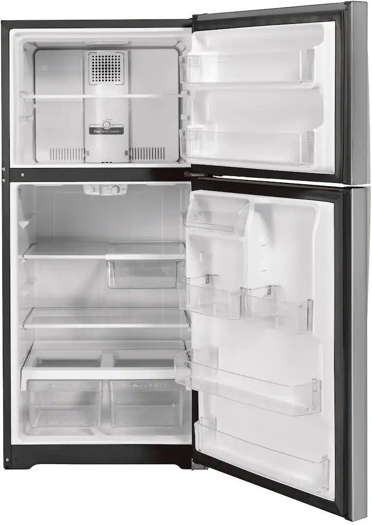 GE - 33 in. Wide 21.9 Cu. Ft. Top-Freezer Refrigerator with Garage Ready Performance - Stainless Steel