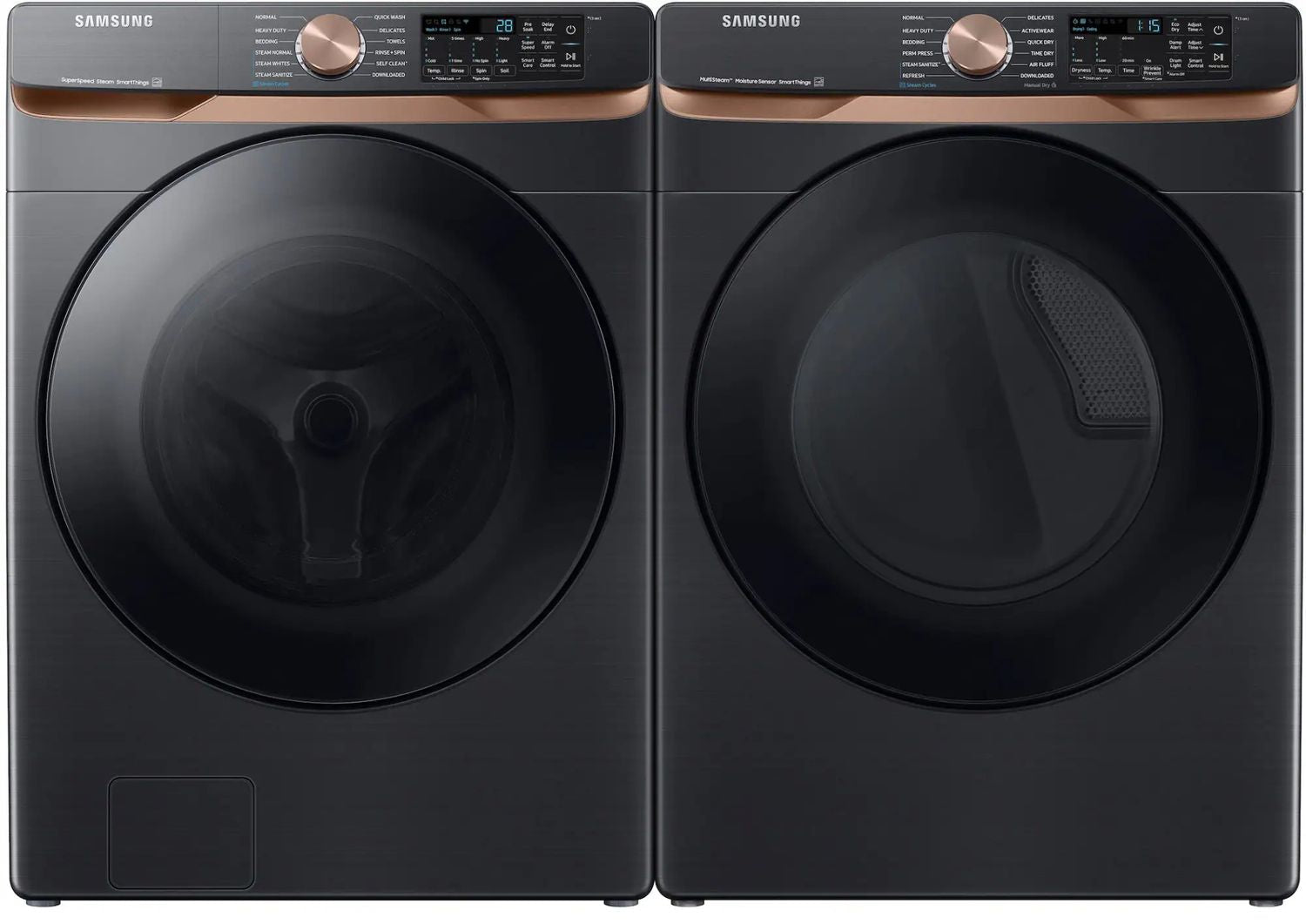 Package - Samsung - 5.0 Cu. Ft. High-Efficiency Stackable Smart Front Load Washer with Steam and Super Speed Wash and 7.5 Cu. Ft. Stackable Smart Electric Dryer with Steam and Sensor Dry - Brushed Black