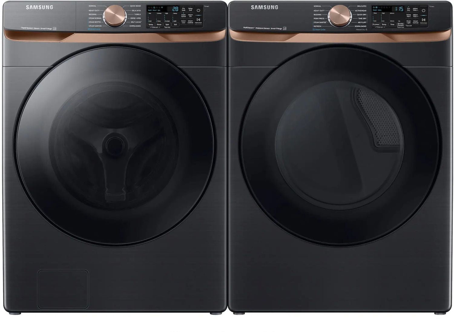 Package - Samsung - 5.0 Cu. Ft. High-Efficiency Stackable Smart Front Load Washer with Steam and Super Speed Wash and 7.5 Cu. Ft. Stackable Smart Gas Dryer with Steam and Sensor Dry - Brushed Black