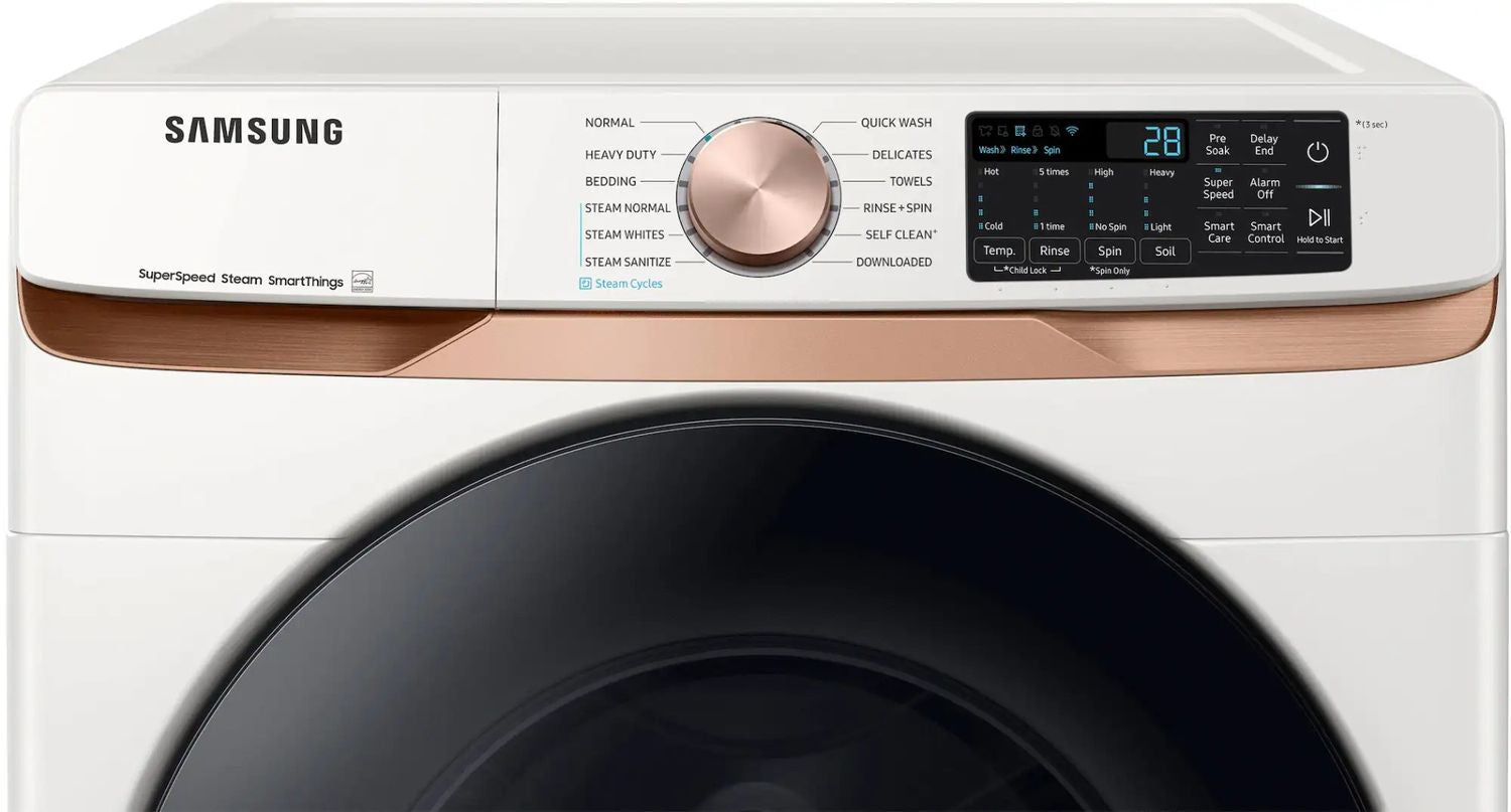 Package - Samsung - 5.0 Cu. Ft. High-Efficiency Stackable Smart Front Load Washer with Steam and Super Speed Wash and 7.5 Cu. Ft. Stackable Smart Electric Dryer with Steam and Sensor Dry - Ivory