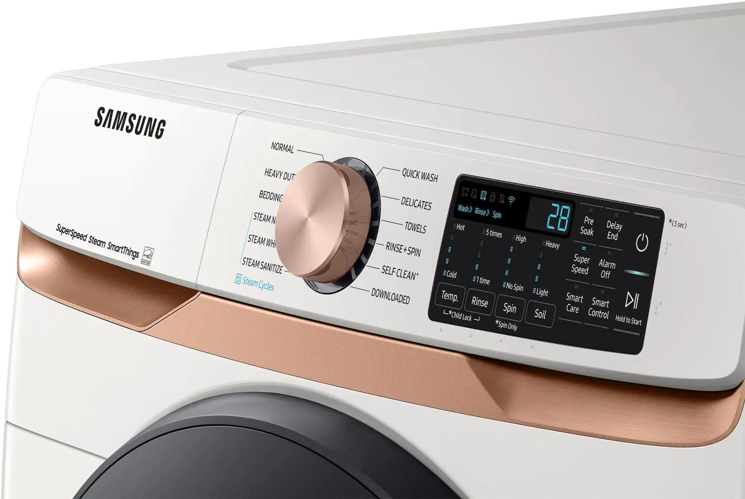 Package - Samsung - 5.0 Cu. Ft. High-Efficiency Stackable Smart Front Load Washer with Steam and Super Speed Wash and 7.5 Cu. Ft. Stackable Smart Electric Dryer with Steam and Sensor Dry - Ivory