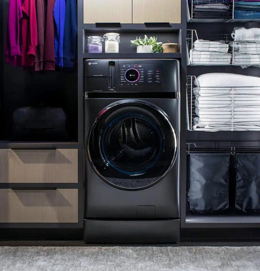 GE Profile - UltraFast 4.8 Cu. Ft. High-Efficiency Smart Front Load Washer and Electric Dryer Combo with Ventless Heat Pump - Carbon Graphite
