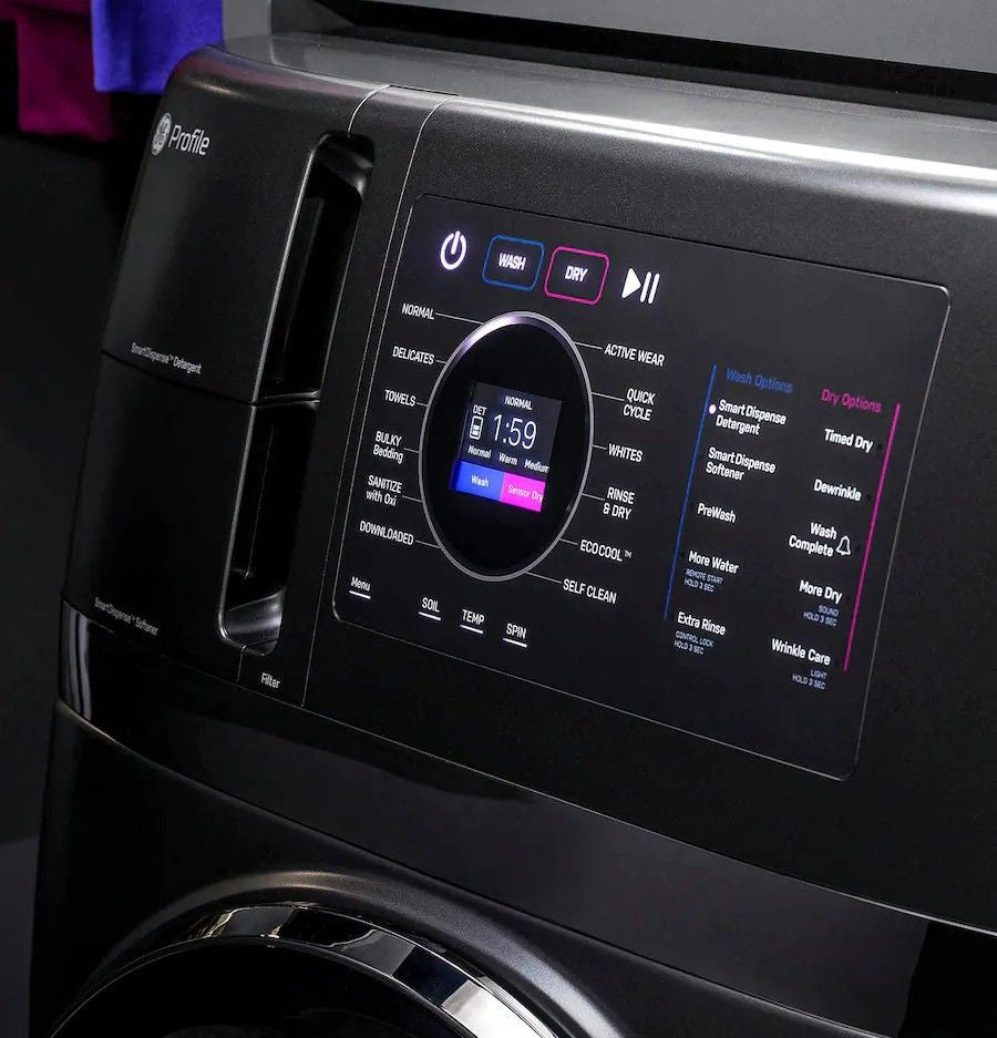 GE Profile - UltraFast 4.8 Cu. Ft. High-Efficiency Smart Front Load Washer and Electric Dryer Combo with Ventless Heat Pump - Carbon Graphite