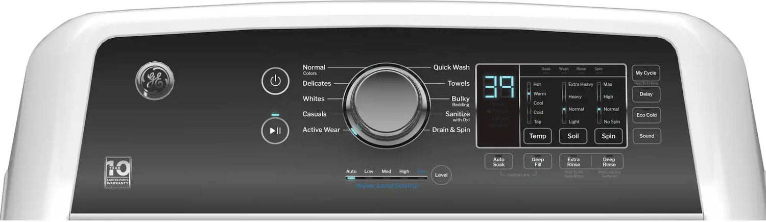 Package - GE - 4.5 Cu. Ft. Top Load Washer with Water Level Control, Deep Fill, Quick Wash, and Glass Lid and 7.4 Cu. Ft. Front Load Electric Dryer with Sensor Dry - White with Matte Black
