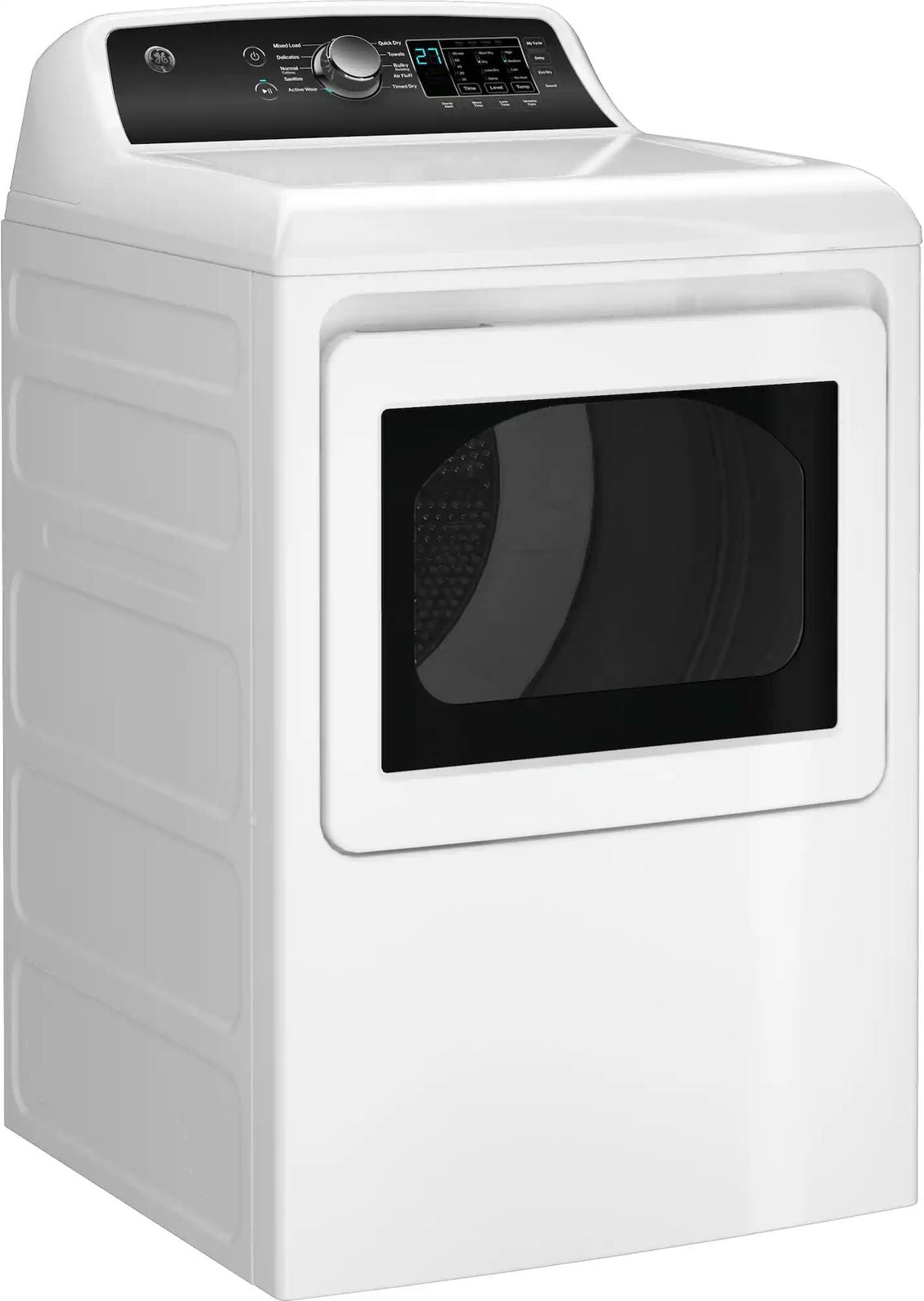 Package - GE - 4.5 Cu. Ft. Top Load Washer with Water Level Control, Deep Fill, Quick Wash, and Glass Lid and 7.4 Cu. Ft. Front Load Electric Dryer with Sensor Dry - White with Matte Black